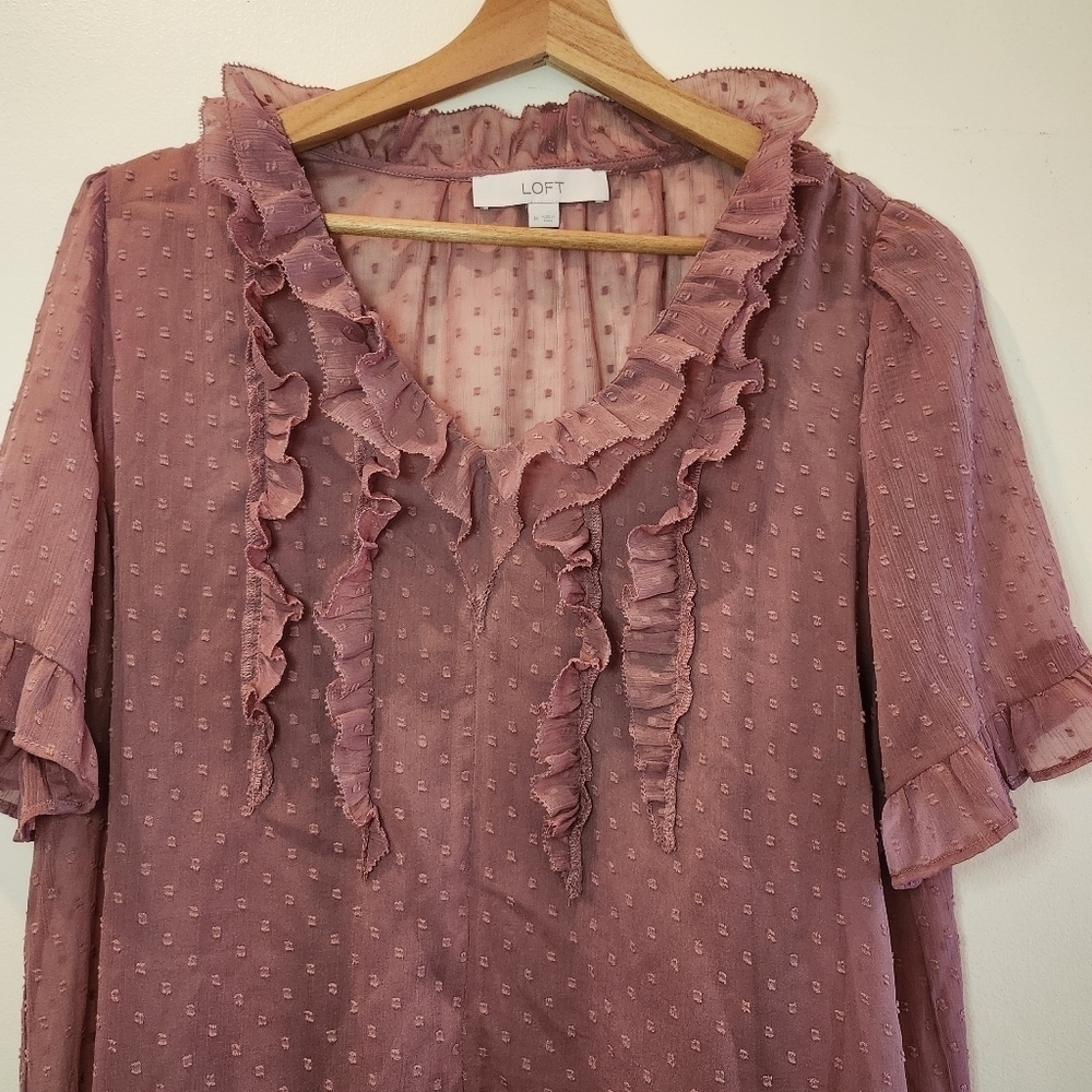 Loft Sheer Polka Dot Chiffon Blouse With Attached Camisole Size Medium - Picture 3 of 5